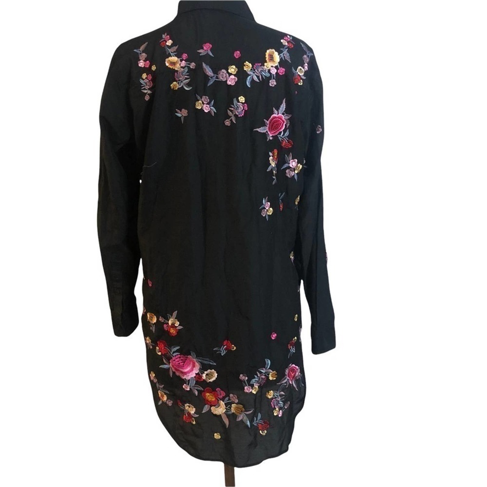 𝅺zara Black Floral Embroidered Button Front Tunic Top Size Small EUC - Picture 6 of 9